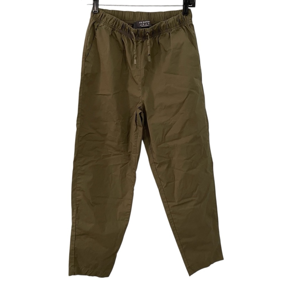 Primark Army Green High Rise Drawstring Elastic Waist Ankle Pants Basic Small 4
